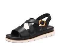 Chaussures Compensées Confortables Et Habillées， Sandales Compensées Décontractées À Enfiler Avec Boucle Réglable Et Bout Ouvert Pour Femme， Chaussures D'été Respirantes Plage Voyages(Black,37 EU)