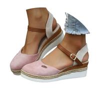Chaussures compensées élégantes et confortables pour femme - Espadrilles fermées à l'avant - Antidérapantes - Élastique - Slingback - Sandales d'été décontractées - Sandales à lanières, Rose, 39 EU