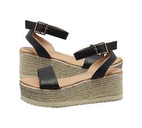 Chaussures Compensées Femme Pieds Larges Confort Femmes Décontracté Côté Creux Ceinture Boucle Pente Bas Chaussures Été Dames Sandales Mules Femme Éé Confortable Sandales A Talon (Black,38)