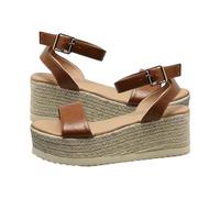 Chaussures Compensées Femme Pieds Larges Confort Femmes Décontracté Côté Creux Ceinture Boucle Pente Bas Chaussures Été Dames Sandales Mules Femme Éé Confortable Sandales A Talon (Brown,42)