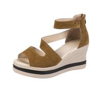 Chaussures Compensées Femme Sandales Confortable Sandales D'Été À Talons Compensés pour Femmes,Semelle Épaisse,Fermeture Éclair À L'Arrière,Bouche de Chaussures Femme Ete Chic Sandale (Brown,42)
