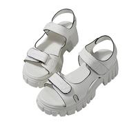 Chaussures Compensées Femme Sandales Été Sandales pour femmes grandes tailles épaisses commerce extérieur bordure tête ronde petit style Compensées Femme Et Mules (White 36)