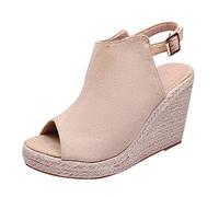 Chaussures Compensées Fermées Nu Pieds Femme Été Chaussures de Sandales Zapatillas Original Décontracté Marche Compensées Sandales à Talons Été Sandals de Marche Femme (Beige 42)
