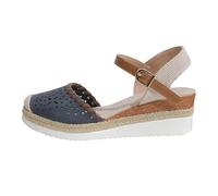 Chaussures compensées fermées pour femme - Espadrilles à plateforme - Avec boucle - Confortables et respirantes - Style bohème - Sandales d'été élégantes pour les voyages et la vie quotidienne, Marine
