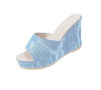 Chaussures Compensées Nue Pied Femme Ete Sandales à Talons Compensés Épais à Bout Rond et Plateforme en de T Style Britannique Sandale a Talon Femme Sandals Reflexologie (Blue 39)