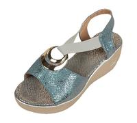 Chaussures compensées pour femme 41 - Sandales compensées confortables - Sandales à plateforme fermées - Noir brillant, bleu, 43 EU Large