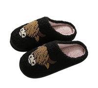 Chaussures Compensées Pour Femmes Habillées Pantoufles d'hiver confortables pour couples, mignonnes pantoufles de dessin animé taureau et cheval pour hommes et femmes, pantoufles Dans (Black, 39)
