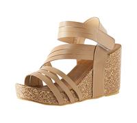 Chaussures Compensées Sandales Cuir Femme Été Sandales de Commerce Extérieur Européennes et Américaines Pour Femmes d'été Avec Des Talons Compensés et Sandals Reflexologie Chaussure Femme (Pink 41)