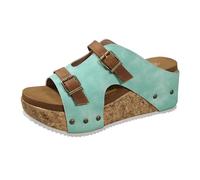 Chaussures Compensées Sandales Femme Été Sandales d'été Pour Femmes Avec Semelle Épaisse Talon Compensé Une Bride Nouvelle Boucle Semelle Légère Plage Sandale de Randonnée Femme (Mint Green 36)