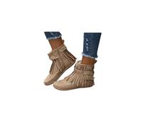 Chaussures Confort Cher unie pour femmes, décontractées, Vintage, confortables, plates, mi cylindre, tête ronde, grande taille, bottes occidentales Confortable Cher (4-Beige, 39)