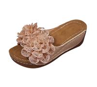 Chaussures Confort Chic Soirée Talon Compensé - Sandales Femme Confortables Mules Ete Chaussures Plates Mariage Extérieur Sandale Orthopedique Brodées Fleur Jolies Claquettes