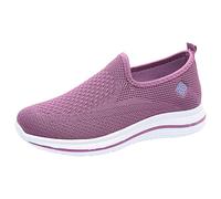 Chaussures Confort Femme Basket Noire Chic Printemps Et Été Femmes Chaussures de Sport Fond Plat Et Fond Souple Mouche Tissé Respirant sans Lacet Sports Fitness Gym Baskets Femme Running (Purple,39)