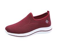 Chaussures Confort Femme Basket Noire Chic Printemps Et Été Femmes Chaussures de Sport Fond Plat Et Fond Souple Mouche Tissé Respirant sans Lacet Sports Fitness Gym Baskets Femme Running (Red,37)