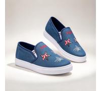 Chaussures confortables et décontractées pour femme - Mocassins d'été tendance et respirants - En denim - Motif étoiles - Bleu jean - Avec bandes élastiques - Baskets plates légères - Bleu clair
