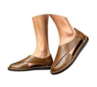 Chaussures Cuir Homme Ajourée Coupe Ouverte Respirant Légère Coutures Faites à la Main Chaussures de Plage Homme Respirant Antidérapants Mocassins à Enfiler Plateforme