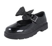 Chaussures D’École Filles Clarks Leather Verni Avec Boucle Et Nœud Amovible