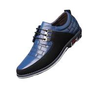 Chaussures d'affaires classiques en cuir verni à lacets pour homme - Bout pointu - Talon bloc - Antidérapantes - Chaussures basses décontractées pour un usage quotidien au bureau, bleu, 44 EU