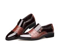 Chaussures d'affaires pour Hommes Mode Glisser sur Mocassins Chaussures de Formelles en Synthétique Cuir avec Fermeture Éclair,Marron,42 EU