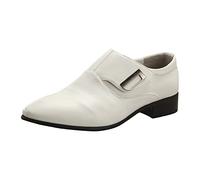 Chaussures d'affaires vintage sans lacets pour homme - Bout pointu - Talon bloc - Antidérapantes - Tendance - Pour mariages et bals de fin d'année, blanc, 41 1/3 EU