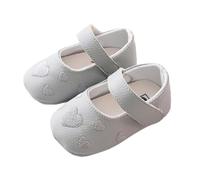 Chaussures d'apprentissage de la marche pour bébé fille - Chaussures souples et confortables - Avec motif cœur - Semelle souple - Baskets minimalistes - Vintage - Baskets légères, Gris 2, 9 mois