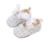 Chaussures d'apprentissage de la marche pour bébé fille de 0 à 12 mois - Chaussures Kawaii - Chaussures de princesse Mary Jane - Avec nœud - Élégantes - Couleur unie - Respirantes, Silber1., 9 mois