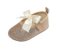 Chaussures d'apprentissage de la marche pour fille - Nœud à paillettes - Chaussures de princesse légères et antidérapantes - Couleur unie - Tendance - Chaussures de mariage pour bébé - Antidérapantes