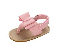 Chaussures d'apprentissage pour bébé - Sandales à bout ouvert - En cuir synthétique souple - Antidérapantes - Légères - Pour l'été - Couleur unie - Avec nœud - Séparateurs d'orteils flexibles, Rose