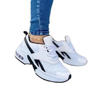 Chaussures d'automne pour femme - Maille respirante - Patchwork - Baskets compensées de sport vulcanisées à lacets - Plateforme décontractée - Chaussures de course - Blanc, 40