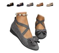 Chaussures de ballet compensées confortables pour femme avec nœud papillon et sangle élastique, gris, 40 EU