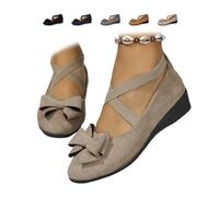 Chaussures de ballet compensées confortables pour femme avec nœud papillon et sangle élastique, kaki, 40 EU