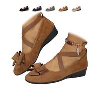 Chaussures de ballet compensées confortables pour femme avec nœud papillon et sangle élastique, marron, 40 EU