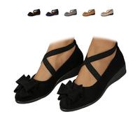Chaussures de ballet compensées confortables pour femme avec nœud papillon et sangle élastique, Noir , 40 EU
