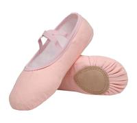 Chaussures de Ballet Demi Pointe Toile Fille Femme Chaussures de Danse Doux Classique Chaussons Split Plate pour Pilates Yoga Gymnastique Enfants Adulte Rose 27