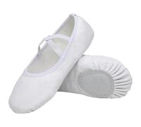 Chaussures de Ballet Demi Pointe Toile Fille Femme Chaussures de Danse Doux Classique Chaussons Split Plate pour Pilates Yoga Gymnastique Enfants Adulte Blanc 30