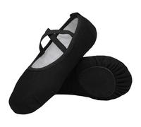 Chaussures de Ballet Demi Pointe Toile Fille Femme Chaussures de Danse Doux Classique Chaussons Split Plate pour Pilates Yoga Gymnastique Enfants Adulte Noir 32