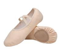 Chaussures de Ballet Demi Pointe Toile Fille Femme Chaussures de Danse Doux Classique Chaussons Split Plate pour Pilates Yoga Gymnastique Enfants Adulte Beige 34