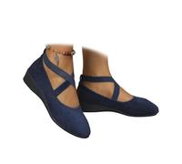 Chaussures de ballet élégantes et confortables à enfiler avec talon compensé élastique à la cheville - Chaussures de danse orthopédiques décontractées à bretelles croisées, bleu, 37.5 EU