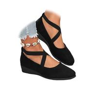 Chaussures de ballet élégantes et confortables à enfiler avec talon compensé élastique à la cheville - Chaussures de danse orthopédiques décontractées à bretelles croisées, Noir , 38.5 EU