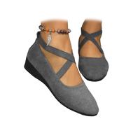 Chaussures de ballet élégantes et confortables à enfiler avec talon compensé élastique à la cheville - Chaussures de danse orthopédiques décontractées à bretelles croisées, Gris, 36.5 EU