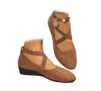 Chaussures de ballet élégantes et confortables à enfiler avec talon compensé élastique à la cheville - Chaussures de danse orthopédiques décontractées à bretelles croisées, marron, 37 EU