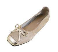 Chaussures de ballet pour femme - Chaussures de ballet antidérapantes à bout carré, chaussures de couleur unie, chaussures plates confortables et confortables avec nœud papillon, beige, 38 EU