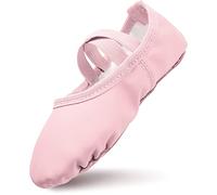 Chaussures de Ballet pour Fille en Cuir - Doublure en Coton Épais, Semelle en Cuir, Sangles Pré-cousues - Rose, 32 EU