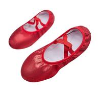 Chaussures de ballet pour filles avec semelle en cuir fendu et toile - Chaussures de gymnastique élastiques à lacets - Couleur unie - Semelle souple - Chaussures plates confortables pour le yoga, 01