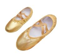 Chaussures de ballet pour filles avec semelle en cuir fendu et toile - Chaussures de gymnastique élastiques à lacets - Couleur unie - Semelle souple - Chaussures plates confortables pour le yoga