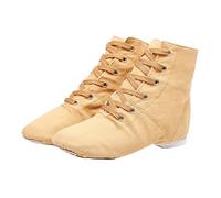 Chaussures de ballet pour filles en tricot élastique à lacets de couleur unie - Longueur cheville - Semelle fendue - Chaussures respirantes légères et respirantes pour ballet et danse jazz, kaki, 28