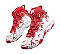 Chaussures de Basket Montantes Homme - Tige en Mesh Respirant, Absorption des Chocs, Semelle Extérieure Antidérapante pour Entraînement, Match et Usage Quotidien(White Red,40 EU)