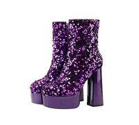 Chaussures de botte pour femme grossiers Hautes À Talons Les sequins Femelle Bottillons Confortable Imperméables Souple Elégantes Chaudes Vintage Bottines pour femmes Casual classiques
