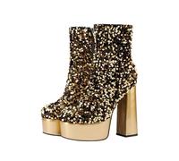 Chaussures de botte pour femme grossiers Hautes À Talons Les sequins Femelle Bottillons Confortable Imperméables Souple Elégantes Chaudes Vintage Bottines pour femmes Casual classiques
