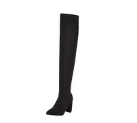 Chaussures de botte pour femme Hautes Genoux stretch Bottes Femelles Confortable Elégantes Mode Couleur unie Femme Bottine Souple Casual rétro Cowboy Automne Hiver Chaudes Talon moyen pointu