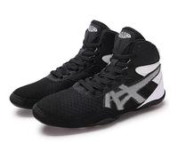 Chaussures de Boxe Chaussures d'haltérophilie pour Hommes, Bottes de Boxe, Chaussures de Squat, Bottes de Boxe Montantes, Chaussures de Lutte d'arts Martiaux, Baskets multifonctionnelles,Noir,42